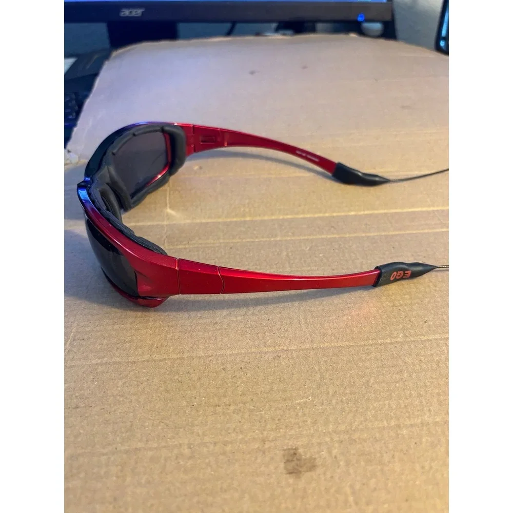 EGO Wraparound Sport Sunglasses Black Red Frame Smoke Lenses w/ UV